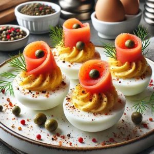 Huevos Rellenos con Salmón y Alcaparras para 6 Personas
