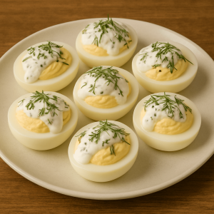huevos-rellenos-con-salsa-de-yogurt-y-eneldo-para-20-personas